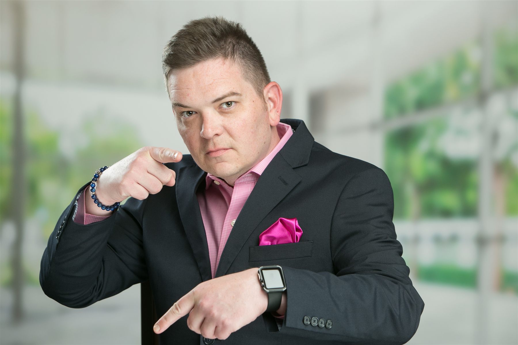 Professional headshot session at a Las Vegas hotel — on-site studio setup